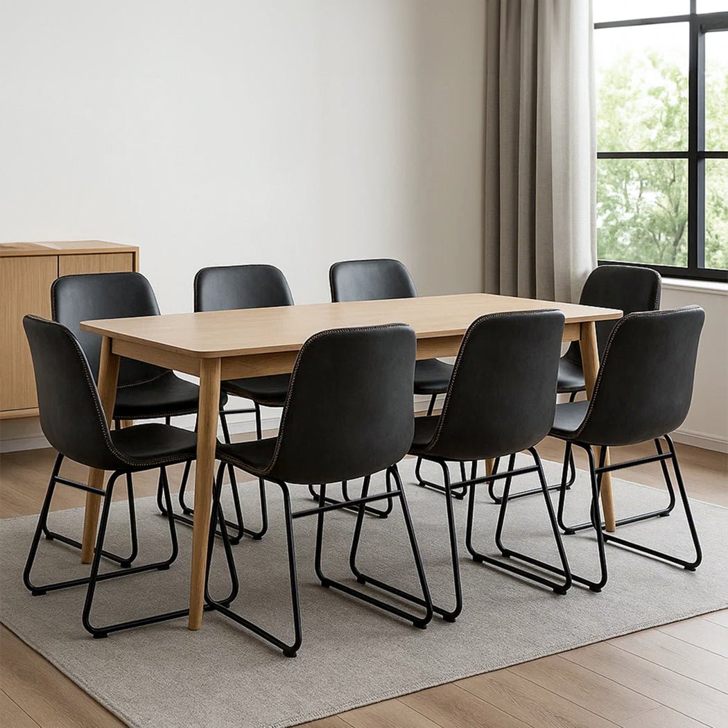Set of 8 Retro Dining Chairs with Sleigh Legs for Kitchen Table - Black - Rivercity House & Home Co. (ABN 18 642 972 209) - Affordable Modern Furniture Australia