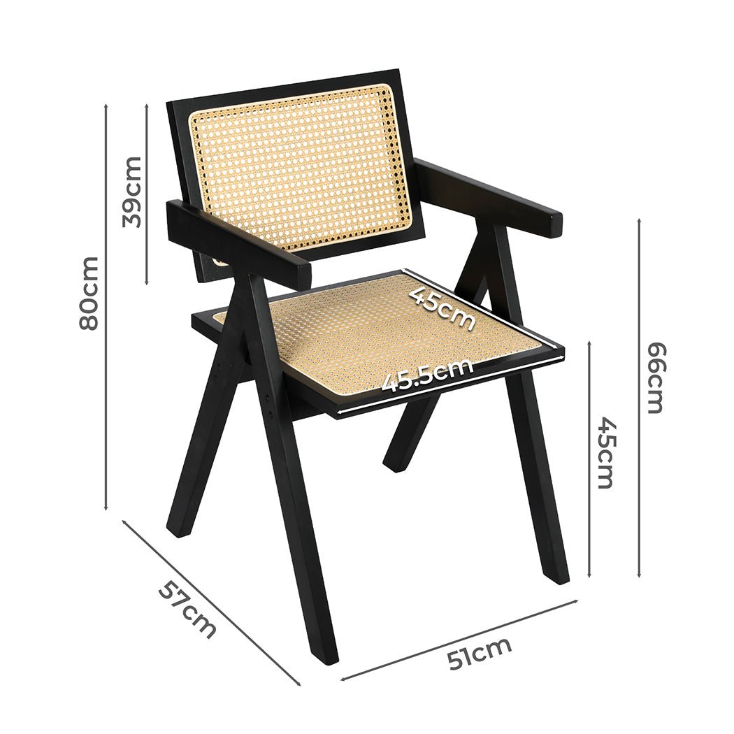 Set of 8 Solid Wood Rattan Armchairs Dining Chairs - Black - Rivercity House & Home Co. (ABN 18 642 972 209) - Affordable Modern Furniture Australia