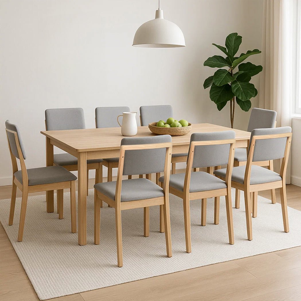 Set of 8 Upholstered Dining Chairs with Open Back - Natural & Grey - Rivercity House & Home Co. (ABN 18 642 972 209) - Affordable Modern Furniture Australia