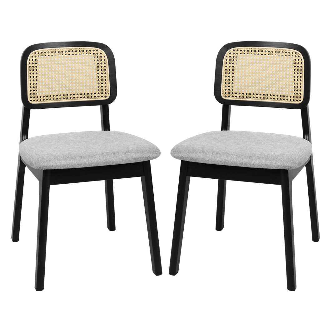 Set of 8 Wood Rattan Armless Dining Chairs - Black - Rivercity House & Home Co. (ABN 18 642 972 209) - Affordable Modern Furniture Australia