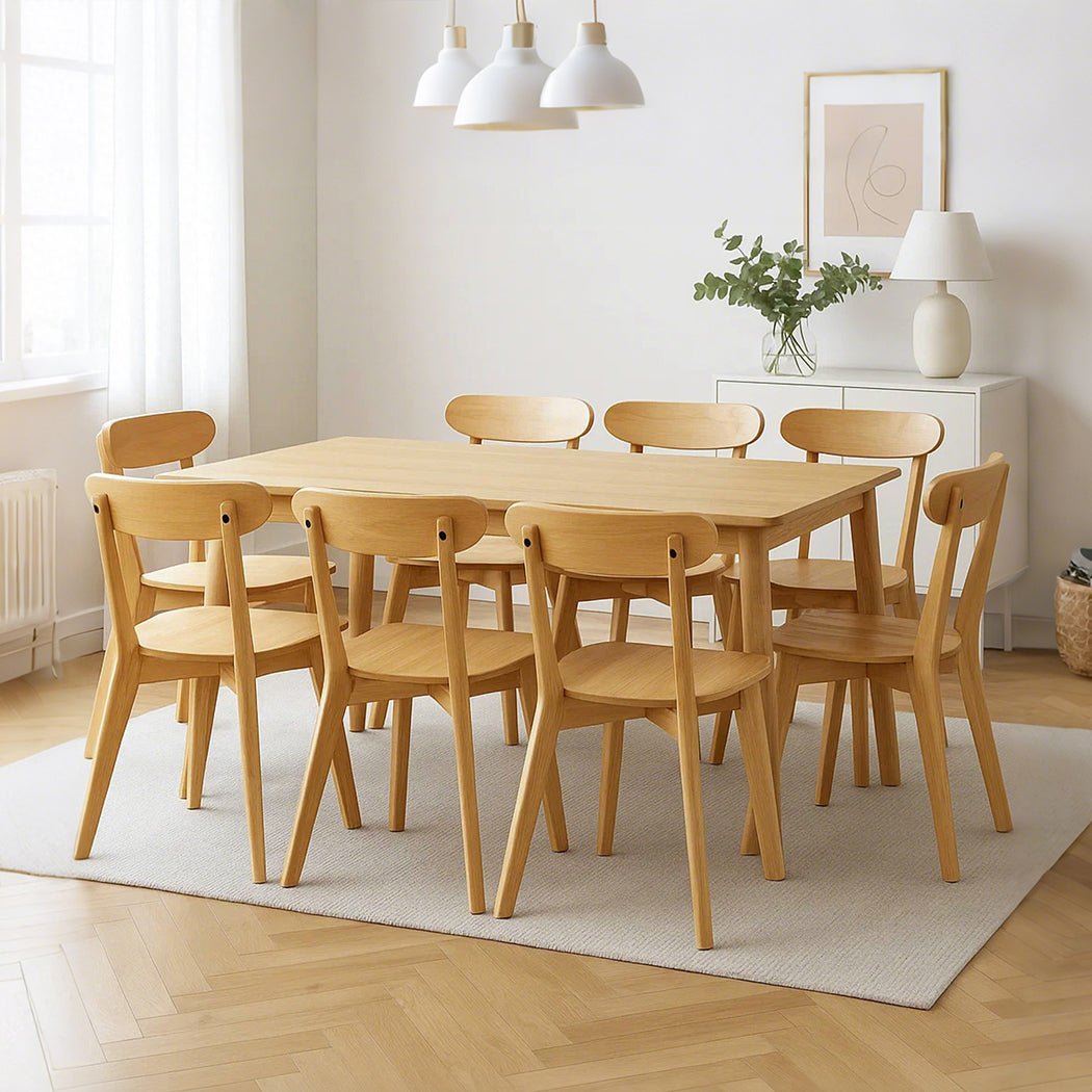 Set of 8 Wooden Dining Chairs with Curved Backrest - Natural - Rivercity House & Home Co. (ABN 18 642 972 209) - Affordable Modern Furniture Australia