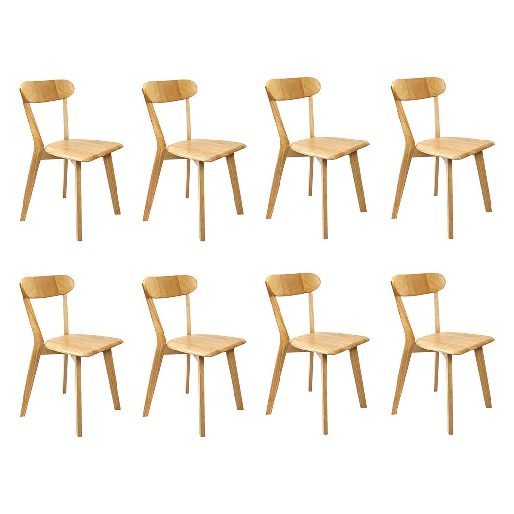Set of 8 Wooden Dining Chairs with Curved Backrest - Natural - Rivercity House & Home Co. (ABN 18 642 972 209) - Affordable Modern Furniture Australia