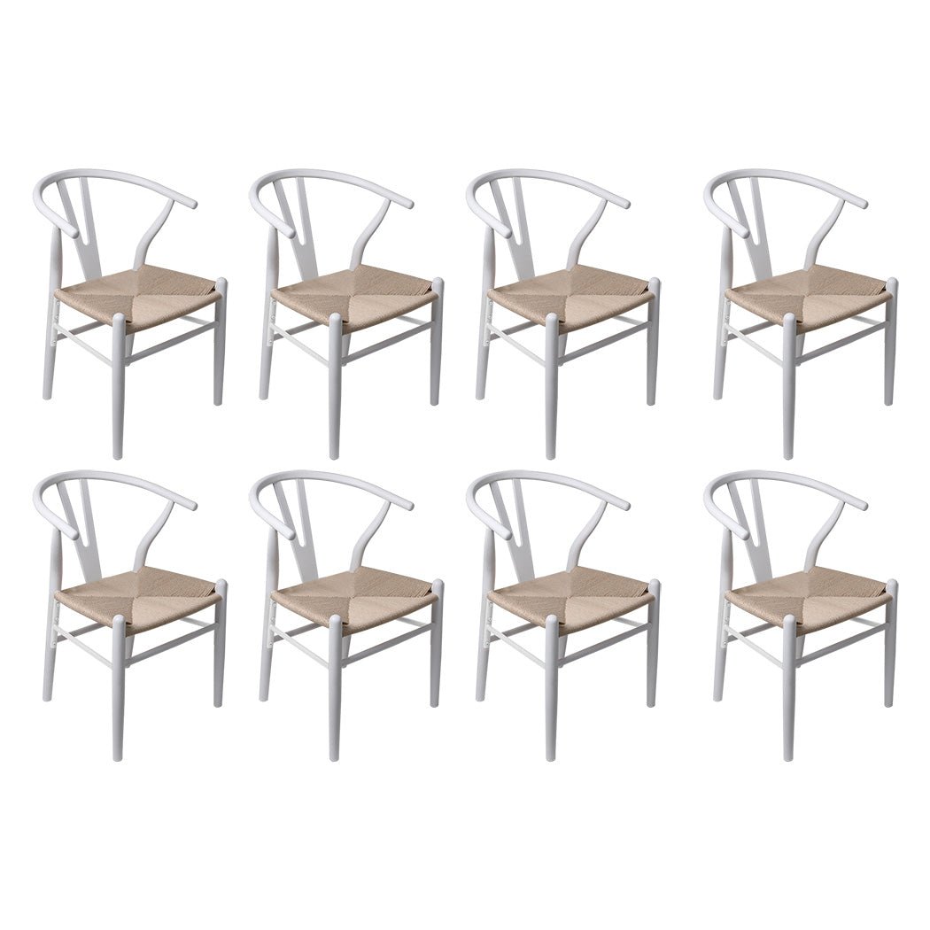 Set of 8 Wooden Dining Chairs with Rattan Seat - White - Rivercity House & Home Co. (ABN 18 642 972 209) - Affordable Modern Furniture Australia