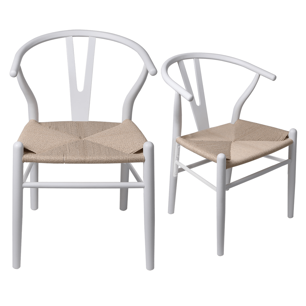 Set of 8 Wooden Dining Chairs with Rattan Seat - White - Rivercity House & Home Co. (ABN 18 642 972 209) - Affordable Modern Furniture Australia