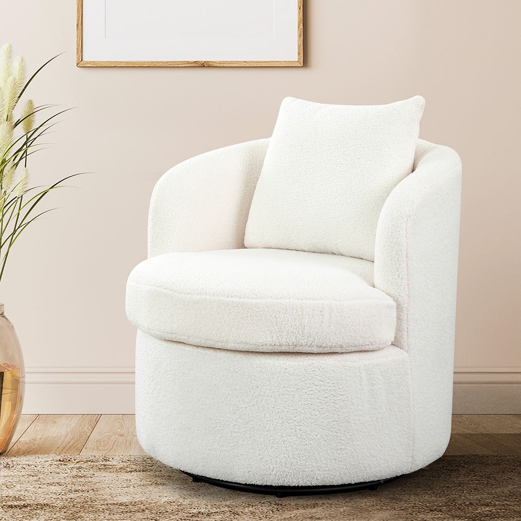 Sherpa Fleece Swivel Chair with Cushion - Beige - Rivercity House & Home Co. (ABN 18 642 972 209) - Affordable Modern Furniture Australia