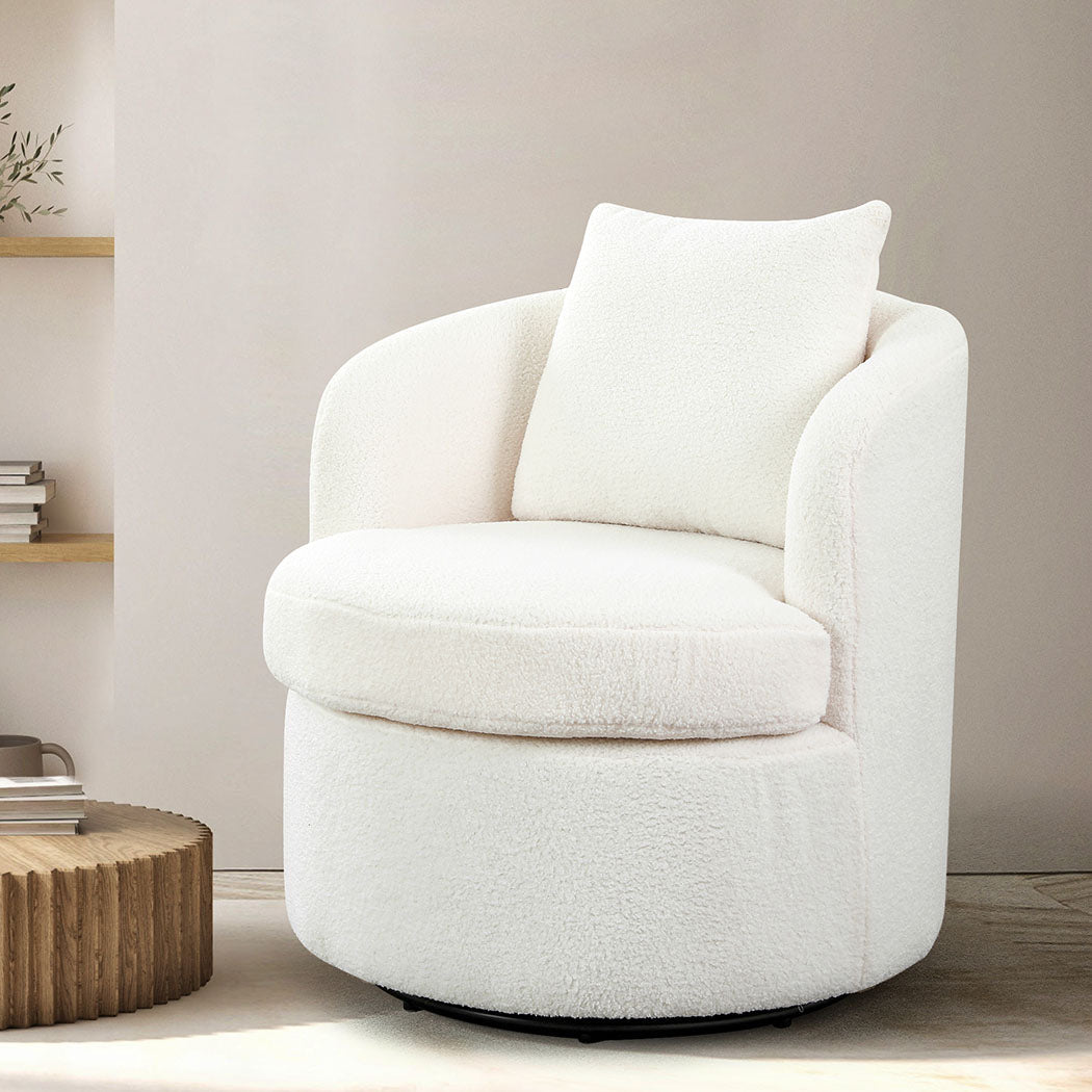 Sherpa Fleece Swivel Chair with Cushion - Beige - Rivercity House & Home Co. (ABN 18 642 972 209) - Affordable Modern Furniture Australia