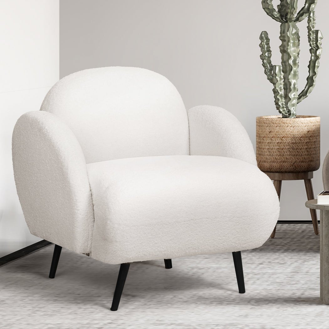 Sherpa Fleece Upholstered Single Sofa Chair - White - Rivercity House & Home Co. (ABN 18 642 972 209) - Affordable Modern Furniture Australia