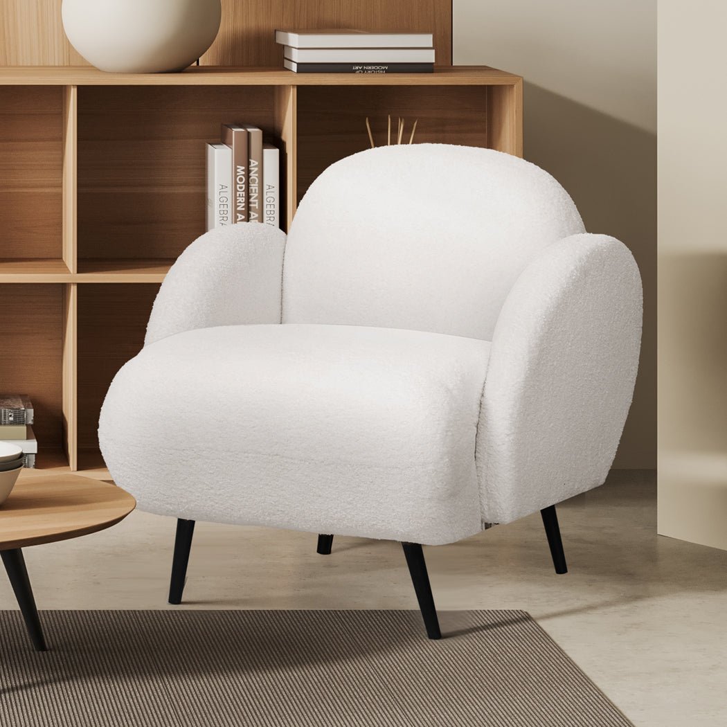 Sherpa Fleece Upholstered Single Sofa Chair - White - Rivercity House & Home Co. (ABN 18 642 972 209) - Affordable Modern Furniture Australia