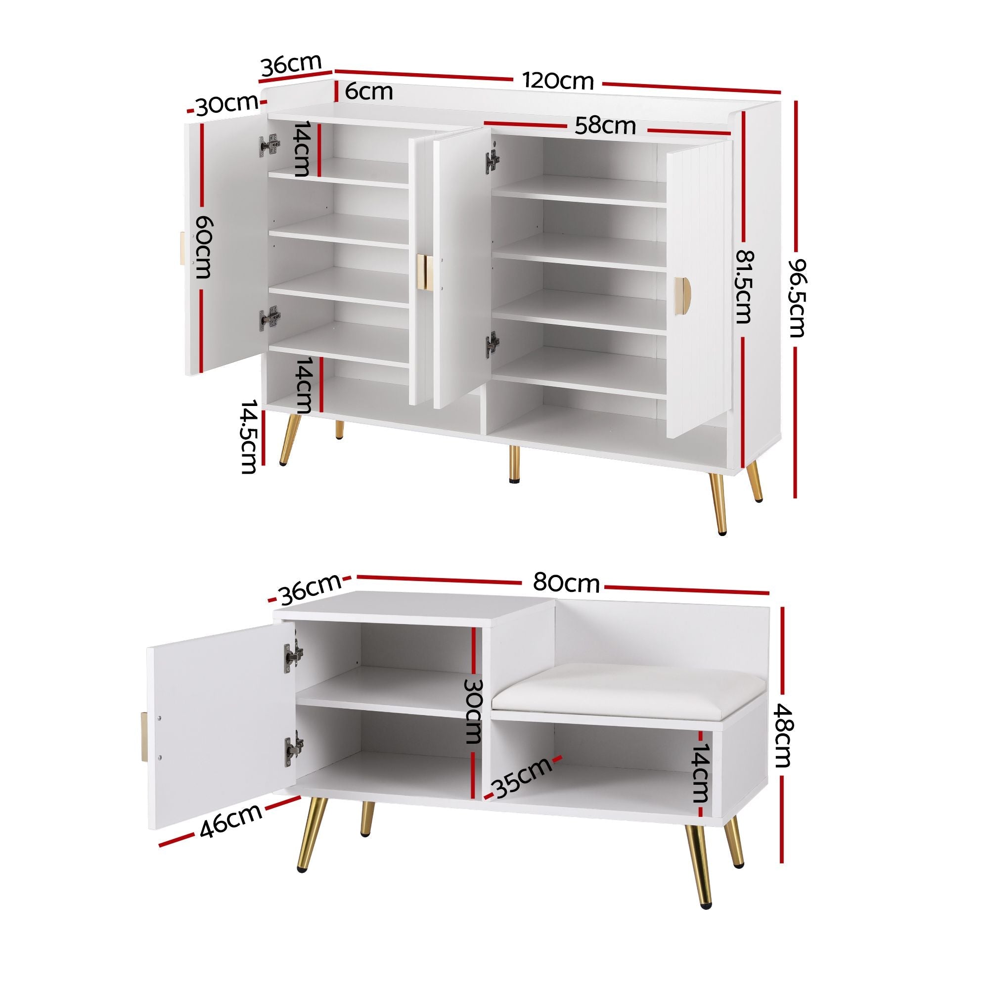 Shoe Cabinet Bench Set Adjustable Shelf Hallway Living Room White - Furniture > Living Room > Shoe Storage - Rivercity House & Home Co. (ABN 18 642 972 209) - Affordable Modern Furniture Australia