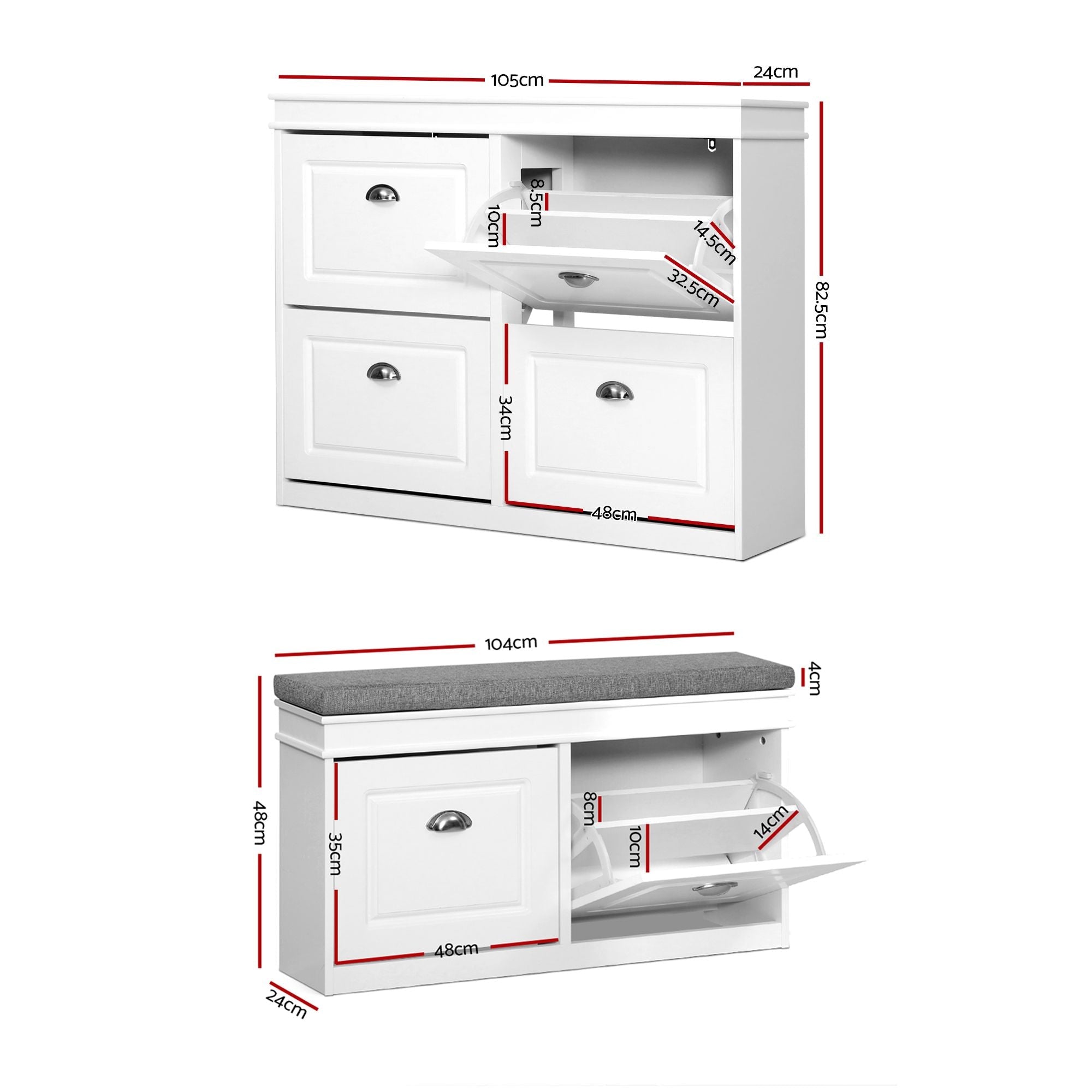 Shoe Cabinet Bench Set Flip Drawer Hallway Living Room White - Furniture > Living Room > Shoe Storage - Rivercity House & Home Co. (ABN 18 642 972 209) - Affordable Modern Furniture Australia
