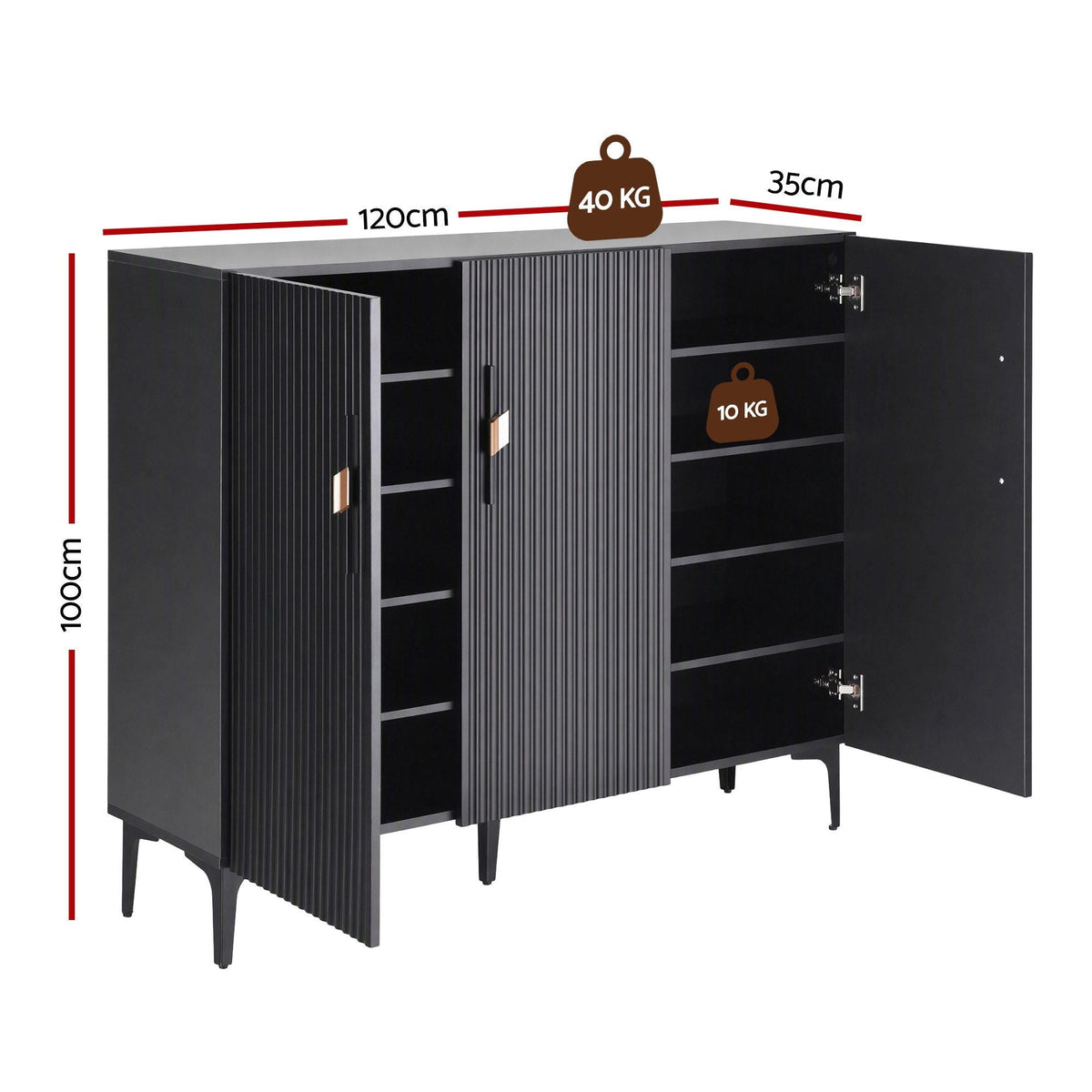 Shoe Cabinet with Fluted Design and Soft-Close Hinges for 25 Pairs - Black - Furniture > Living Room > Shoe Storage - Rivercity House & Home Co. (ABN 18 642 972 209) - Affordable Modern Furniture Australia