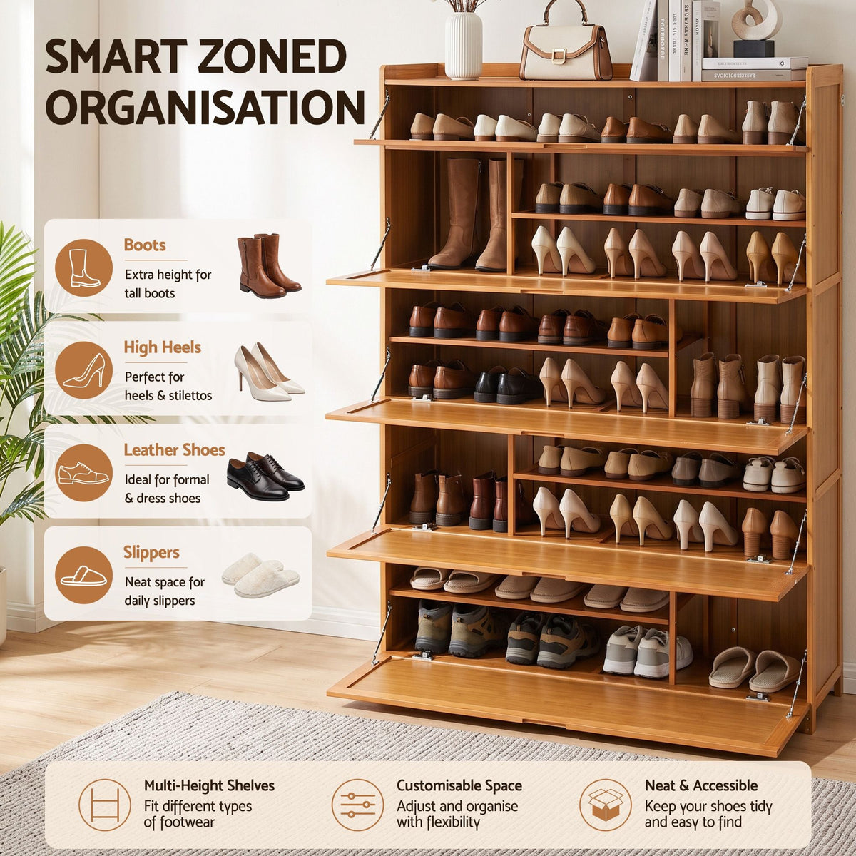 Shoe Cabinet with Multi-Height Shelves for 28 Pairs - Wood - Furniture > Living Room > Shoe Storage - Rivercity House & Home Co. (ABN 18 642 972 209) - Affordable Modern Furniture Australia