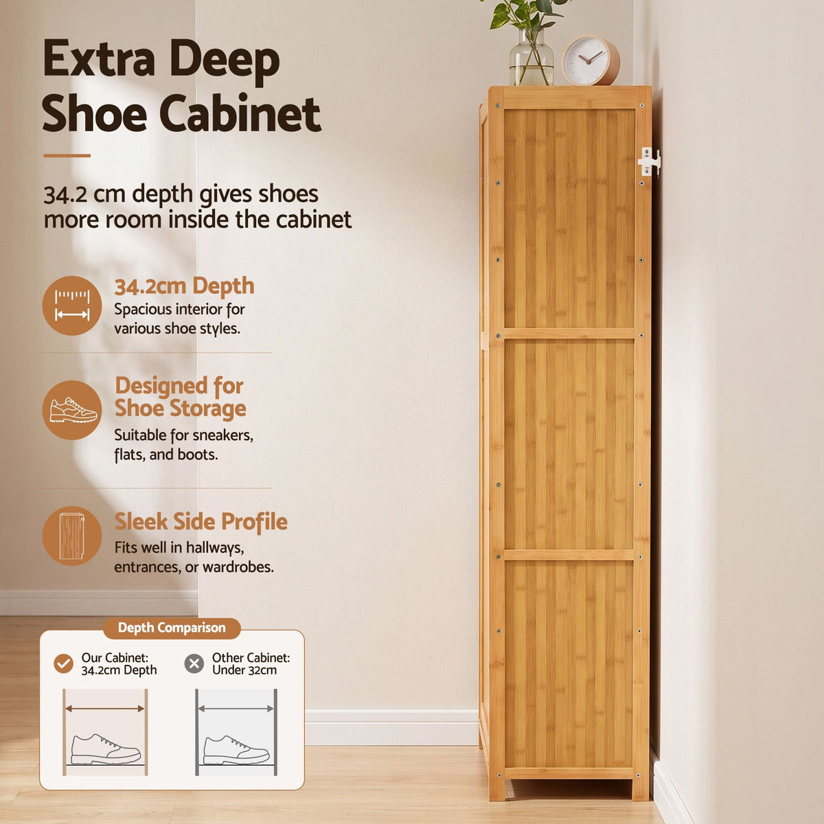 Shoe Cabinet with Multi-Height Shelves for 28 Pairs - Wood - Furniture > Living Room > Shoe Storage - Rivercity House & Home Co. (ABN 18 642 972 209) - Affordable Modern Furniture Australia