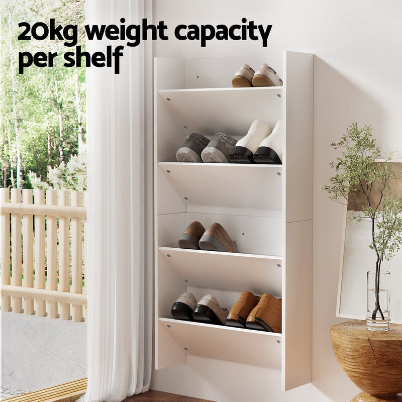 Shoe Rack 2-tier 12 Pairs Wall Mounted x2 - White - Furniture > Bedroom - Rivercity House & Home Co. (ABN 18 642 972 209) - Affordable Modern Furniture Australia