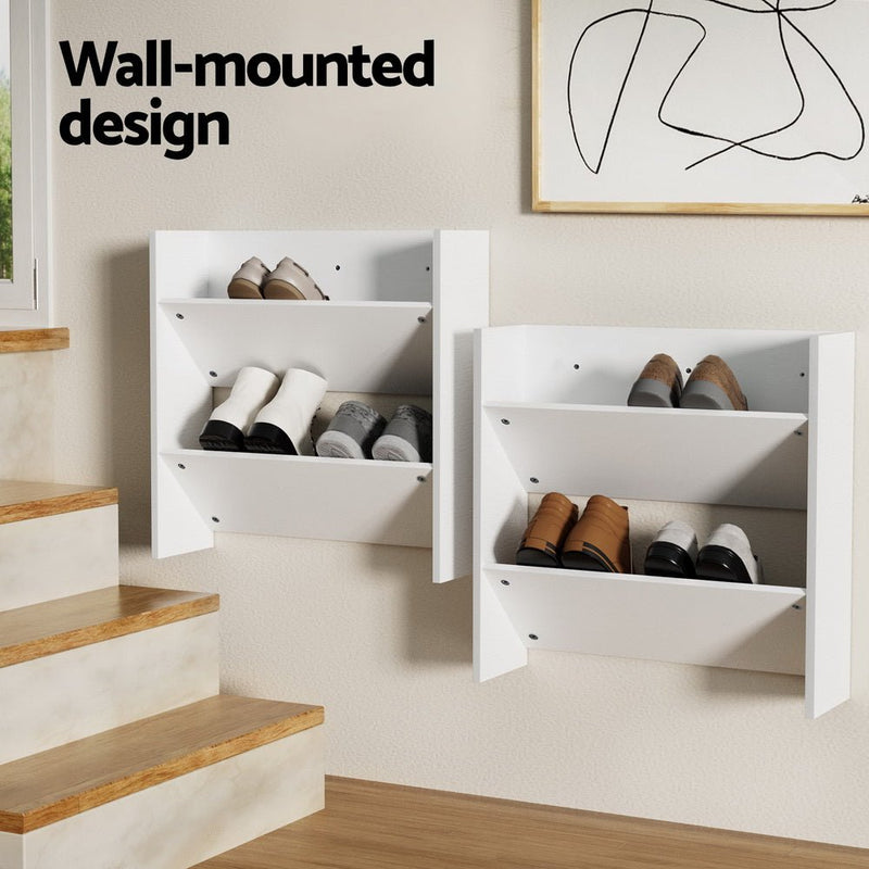 Shoe Rack 2-tier 12 Pairs Wall Mounted x2 - White - Furniture > Bedroom - Rivercity House & Home Co. (ABN 18 642 972 209) - Affordable Modern Furniture Australia