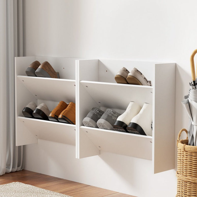 Shoe Rack 2-tier 12 Pairs Wall Mounted x2 - White - Furniture > Bedroom - Rivercity House & Home Co. (ABN 18 642 972 209) - Affordable Modern Furniture Australia