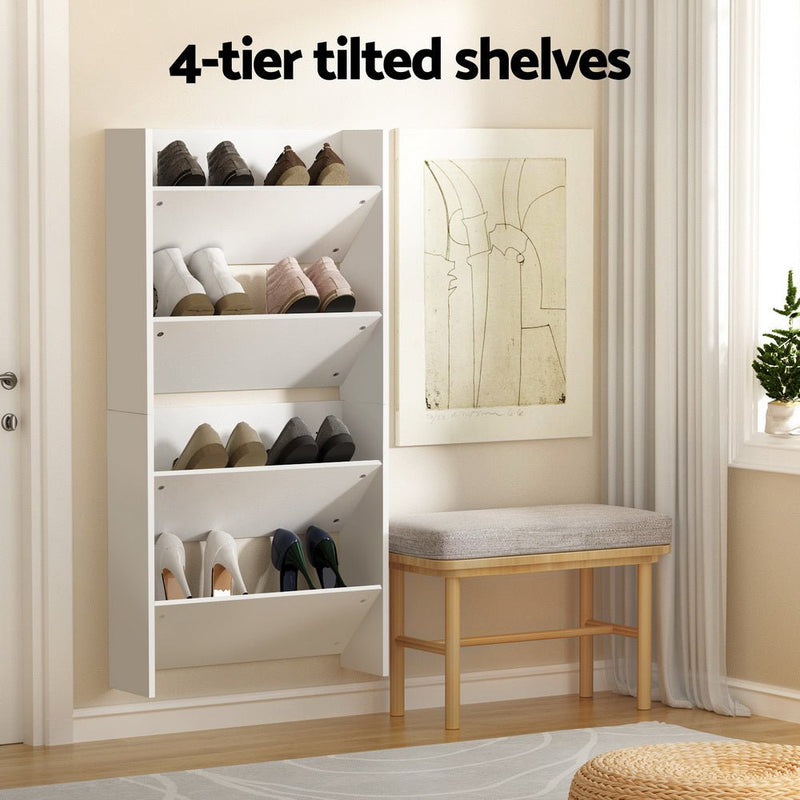 Shoe Rack 2-tier 12 Pairs Wall Mounted x2 - White - Furniture > Bedroom - Rivercity House & Home Co. (ABN 18 642 972 209) - Affordable Modern Furniture Australia