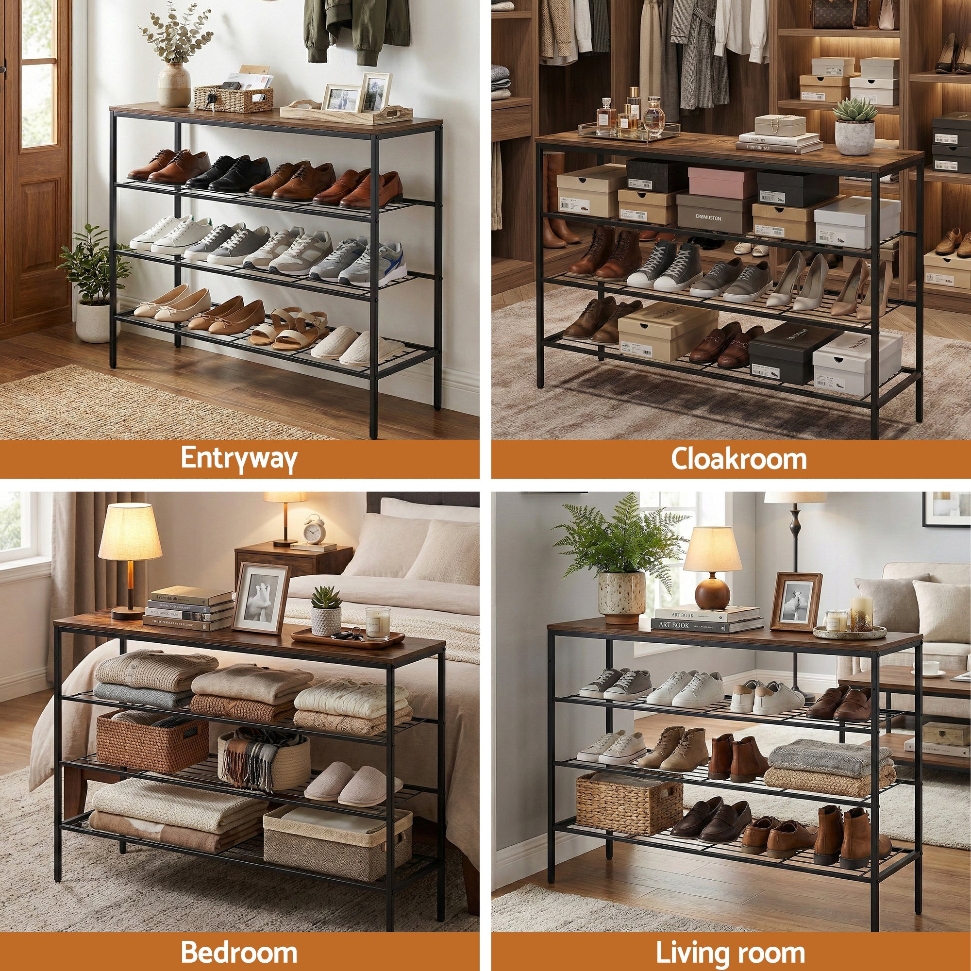 Shoe Rack 4 tier Storage Organiser Walnut - Furniture > Living Room > Shoe Storage - Rivercity House & Home Co. (ABN 18 642 972 209) - Affordable Modern Furniture Australia