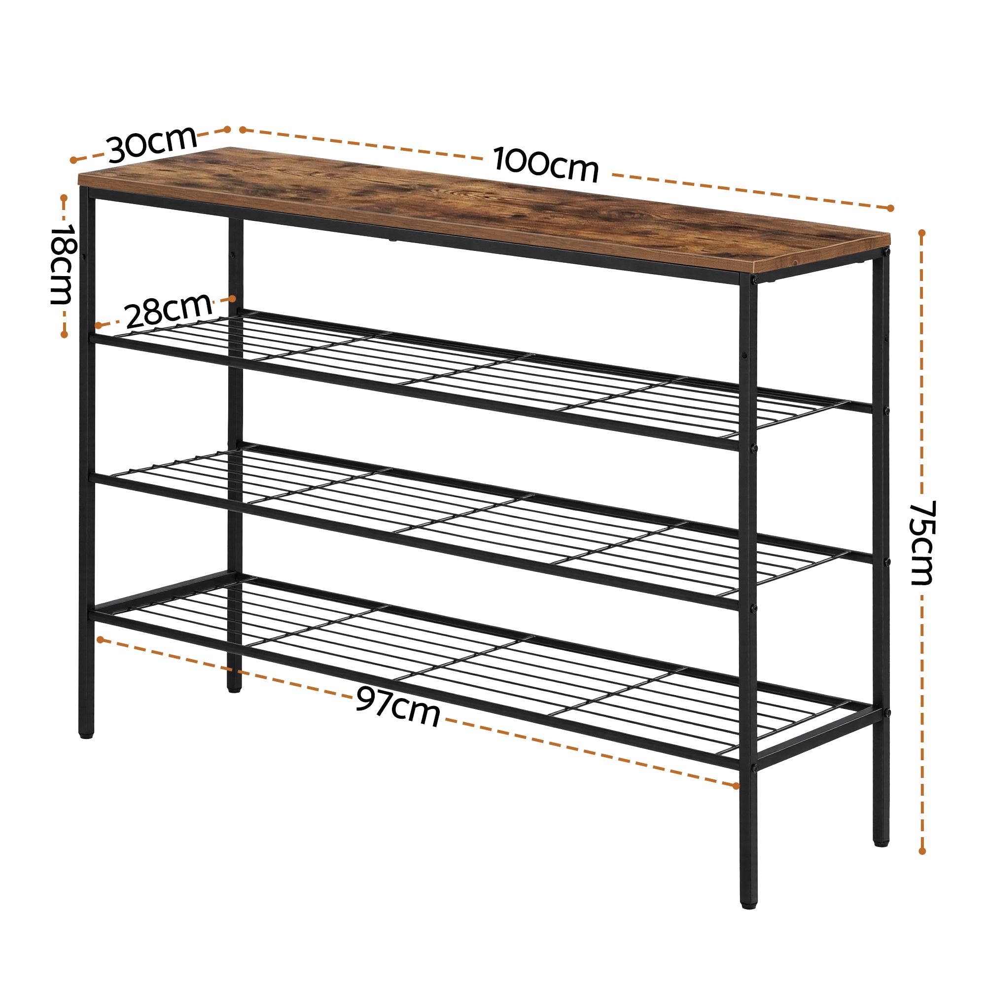 Shoe Rack 4 tier Storage Organiser Walnut - Furniture > Living Room > Shoe Storage - Rivercity House & Home Co. (ABN 18 642 972 209) - Affordable Modern Furniture Australia