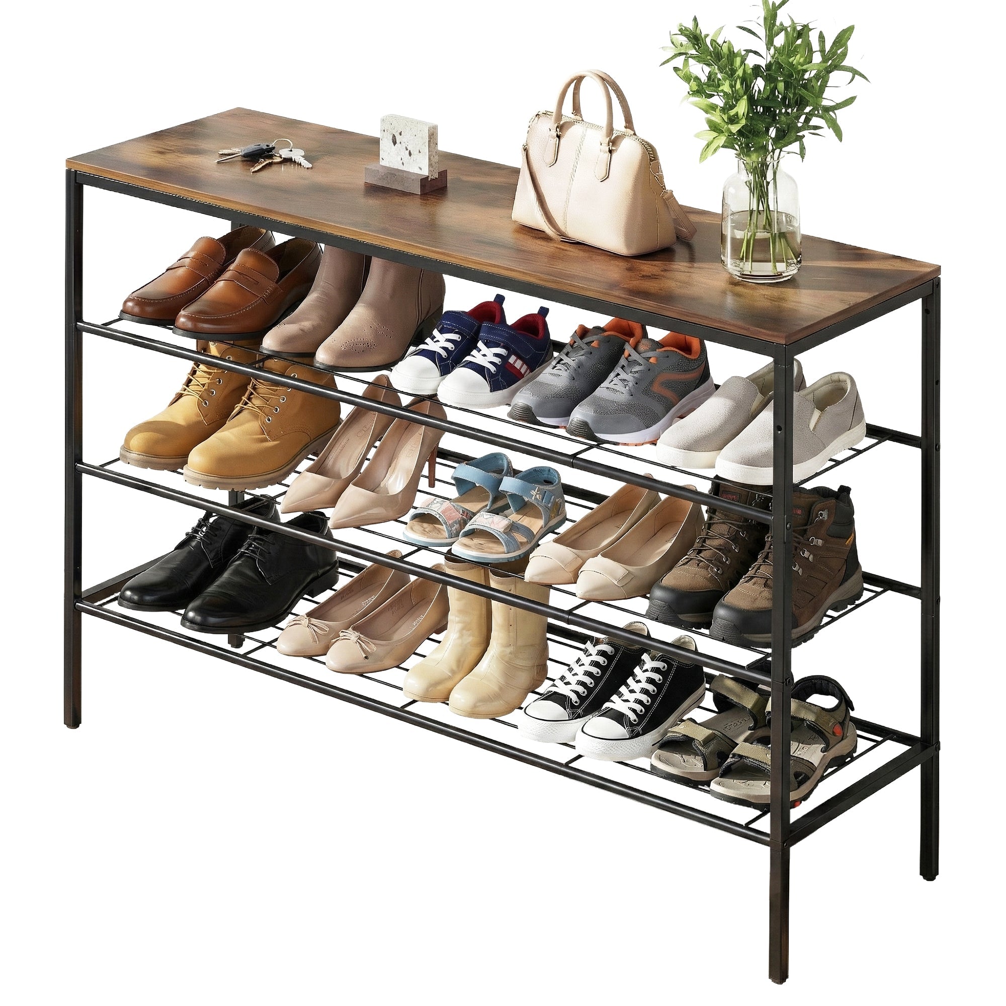Shoe Rack 4 tier Storage Organiser Walnut - Furniture > Living Room > Shoe Storage - Rivercity House & Home Co. (ABN 18 642 972 209) - Affordable Modern Furniture Australia