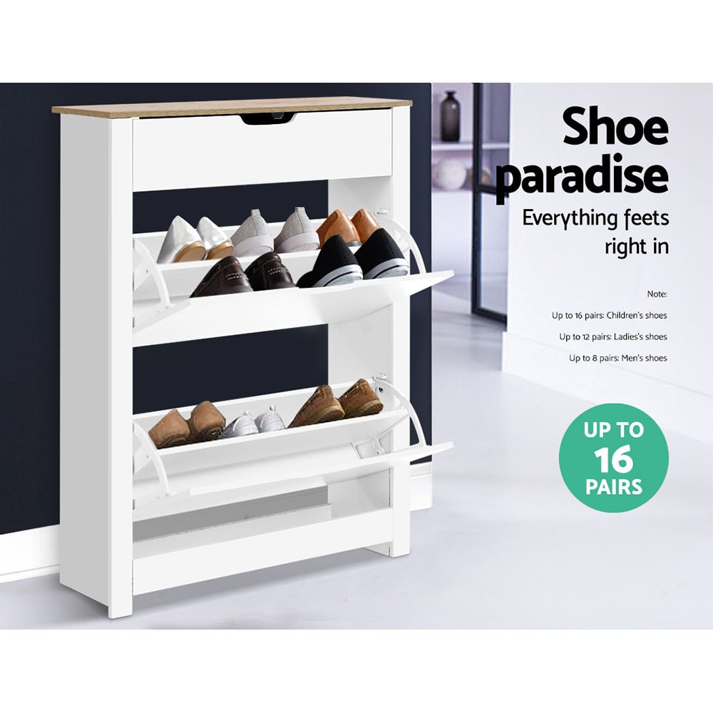 Shoe Rack Cabinet 16 Pairs White Ana - Furniture > Living Room > Shoe Storage - Rivercity House & Home Co. (ABN 18 642 972 209) - Affordable Modern Furniture Australia