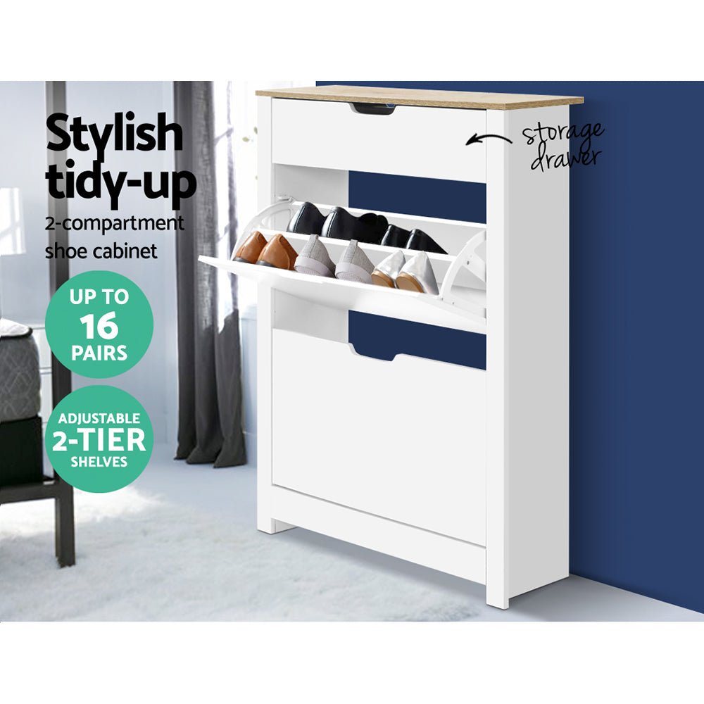 Shoe Rack Cabinet 16 Pairs White Ana - Furniture > Living Room > Shoe Storage - Rivercity House & Home Co. (ABN 18 642 972 209) - Affordable Modern Furniture Australia
