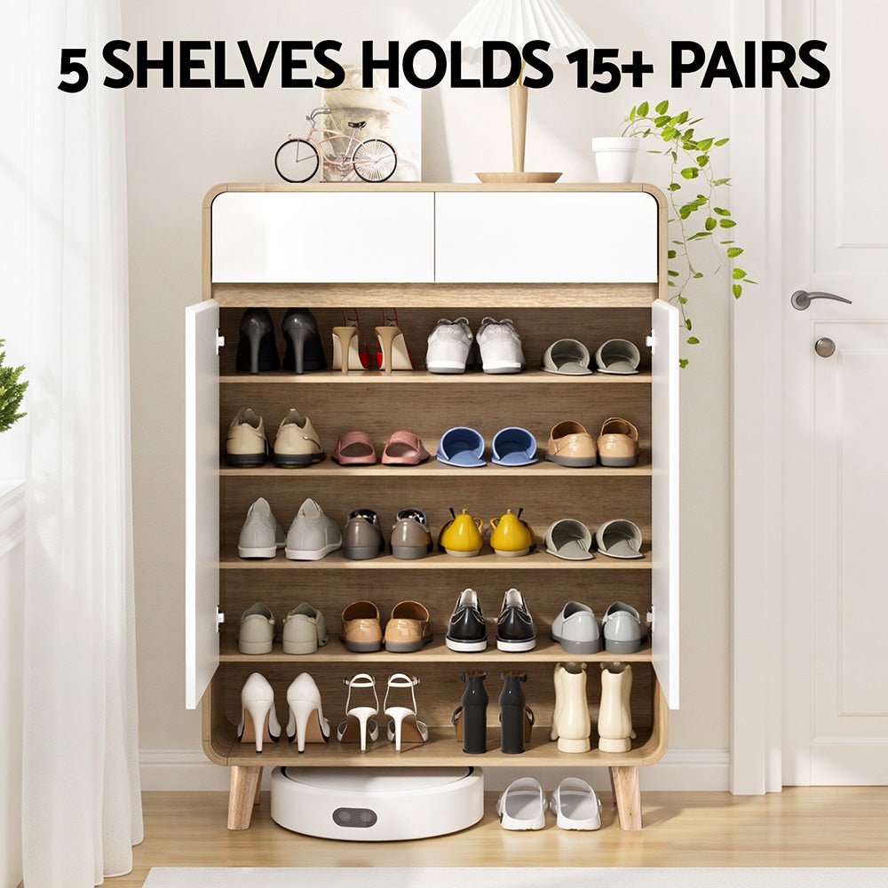 Shoe Rack Cabinet 20 Pairs Storage Cupboard Pine&White - Furniture > Living Room > Shoe Storage - Rivercity House & Home Co. (ABN 18 642 972 209) - Affordable Modern Furniture Australia