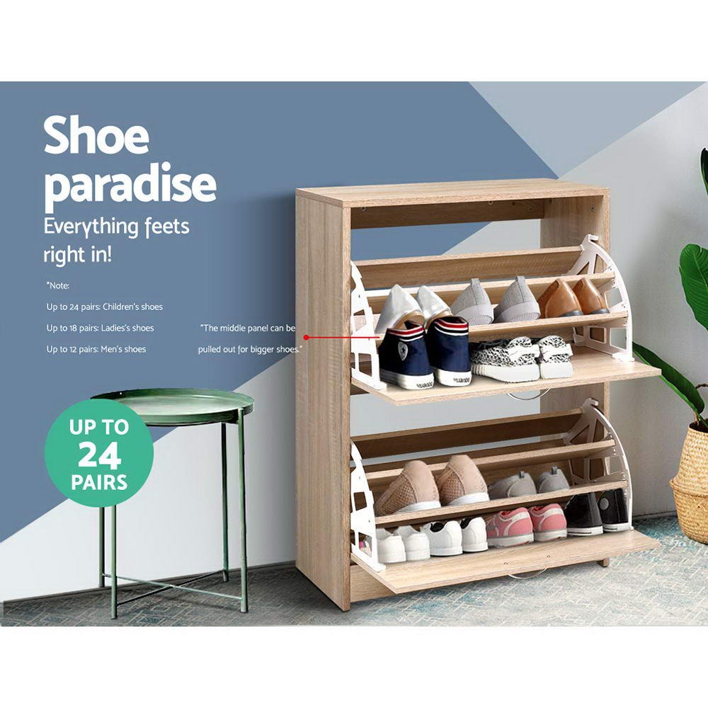Shoe Rack Cabinet 24 Pairs 3 - tier Wood Nina - Furniture > Living Room > Shoe Storage - Rivercity House & Home Co. (ABN 18 642 972 209) - Affordable Modern Furniture Australia