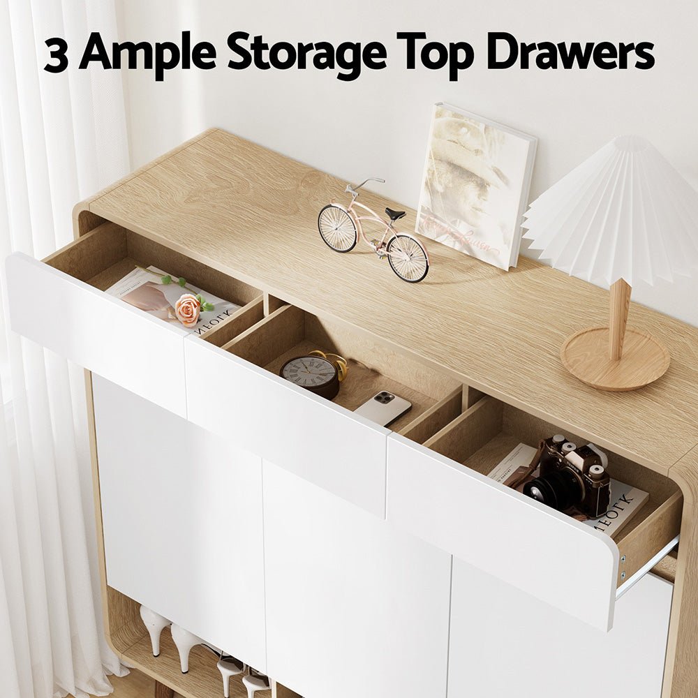 Shoe Rack Cabinet 25 Pairs Storage Cupboard Pine&White - Furniture > Living Room > Shoe Storage - Rivercity House & Home Co. (ABN 18 642 972 209) - Affordable Modern Furniture Australia