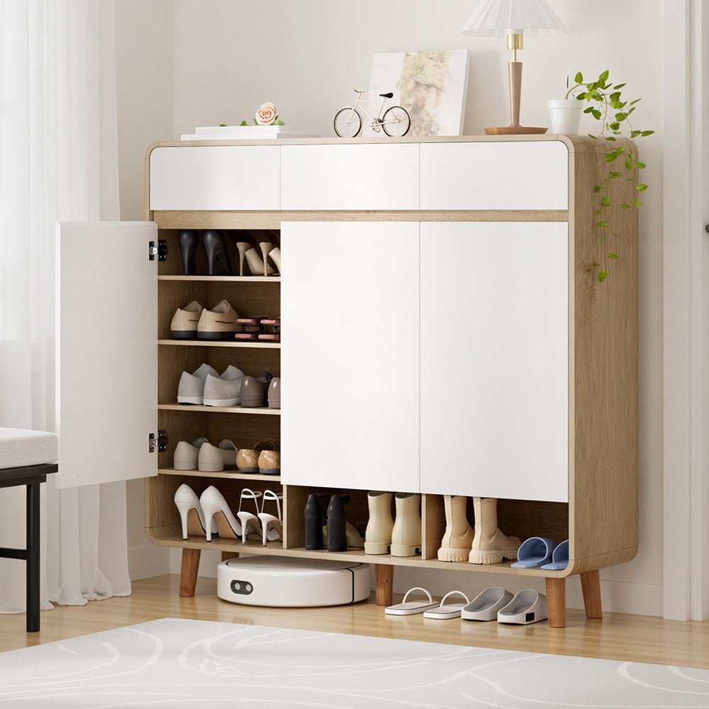 Shoe Rack Cabinet 25 Pairs Storage Cupboard Pine&White - Furniture > Living Room > Shoe Storage - Rivercity House & Home Co. (ABN 18 642 972 209) - Affordable Modern Furniture Australia