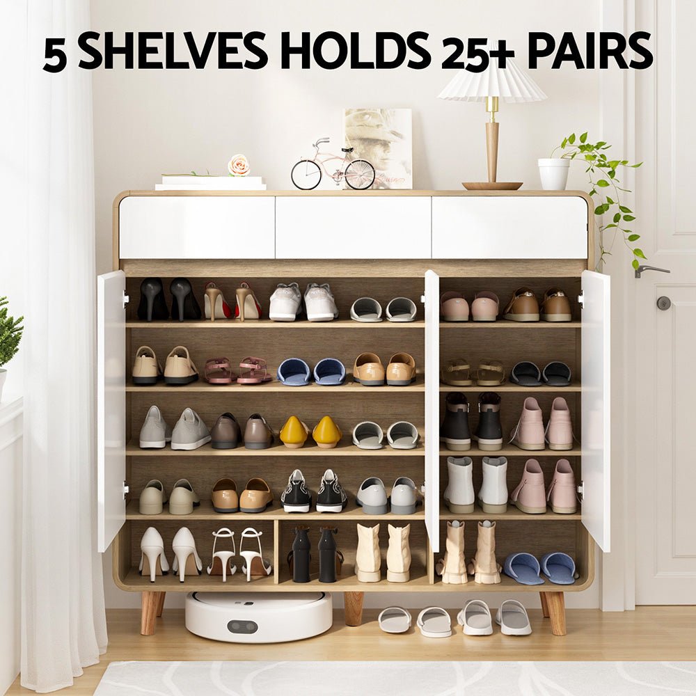 Shoe Rack Cabinet 25 Pairs Storage Cupboard Pine&White - Furniture > Living Room > Shoe Storage - Rivercity House & Home Co. (ABN 18 642 972 209) - Affordable Modern Furniture Australia