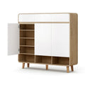 Shoe Rack Cabinet 30 Pairs with Drawers 5-Tier Storage - Pine & White