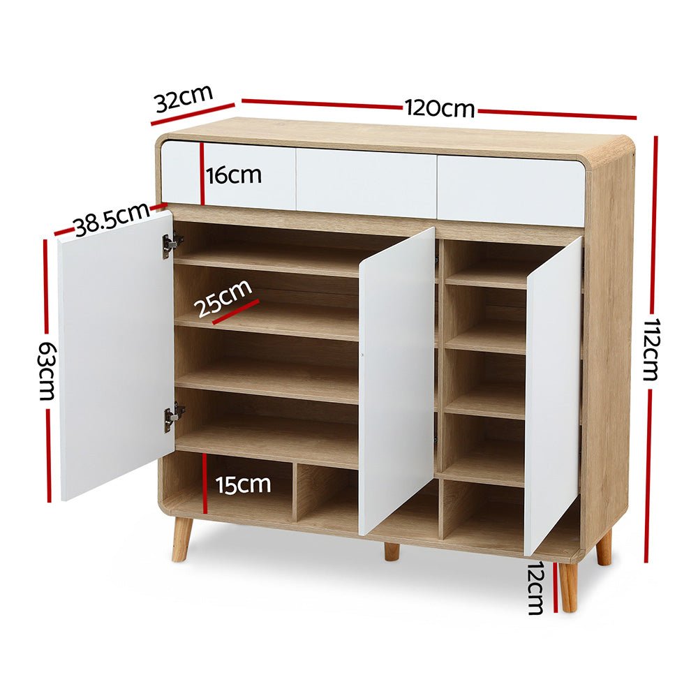 Shoe Rack Cabinet 25 Pairs Storage Cupboard Pine&White - Furniture > Living Room > Shoe Storage - Rivercity House & Home Co. (ABN 18 642 972 209) - Affordable Modern Furniture Australia