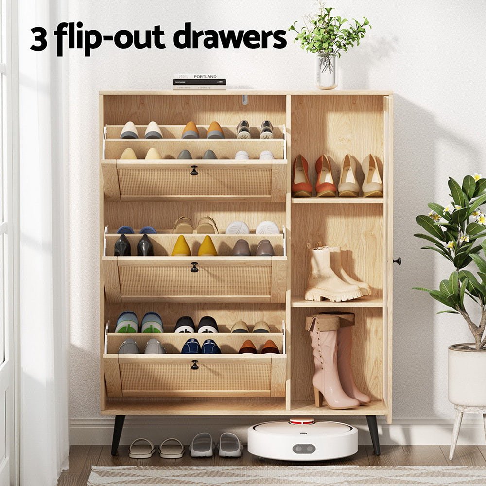 Shoe Rack Cabinet 3 Flip - out Drawers Pine - Furniture > Living Room > Shoe Storage - Rivercity House & Home Co. (ABN 18 642 972 209) - Affordable Modern Furniture Australia