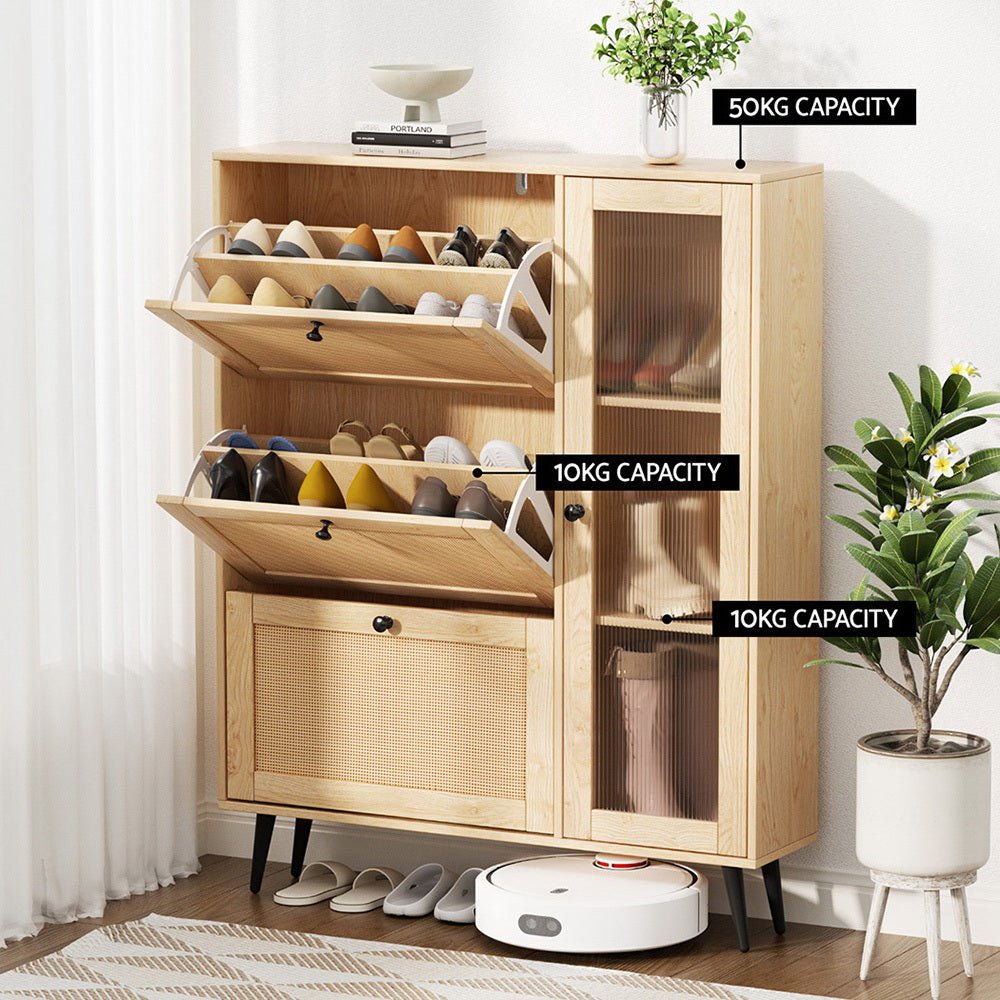Shoe Rack Cabinet 3 Flip - out Drawers Pine - Furniture > Living Room > Shoe Storage - Rivercity House & Home Co. (ABN 18 642 972 209) - Affordable Modern Furniture Australia