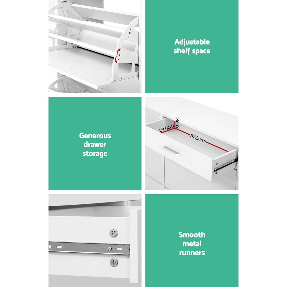 Shoe Rack Cabinet 36 Pairs Adjustable Shelves White Sara - Furniture > Living Room > Shoe Storage - Rivercity House & Home Co. (ABN 18 642 972 209) - Affordable Modern Furniture Australia
