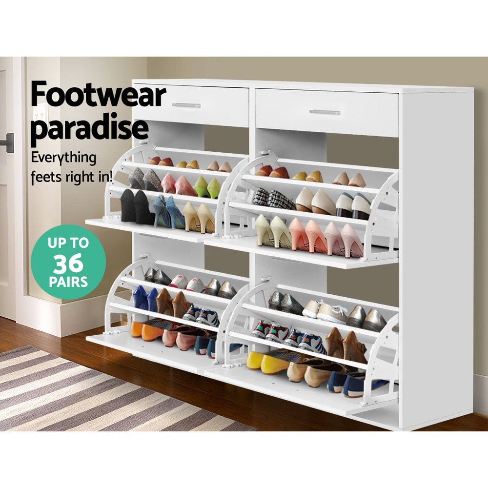 Shoe Rack Cabinet 36 Pairs Adjustable Shelves White Sara - Furniture > Living Room > Shoe Storage - Rivercity House & Home Co. (ABN 18 642 972 209) - Affordable Modern Furniture Australia