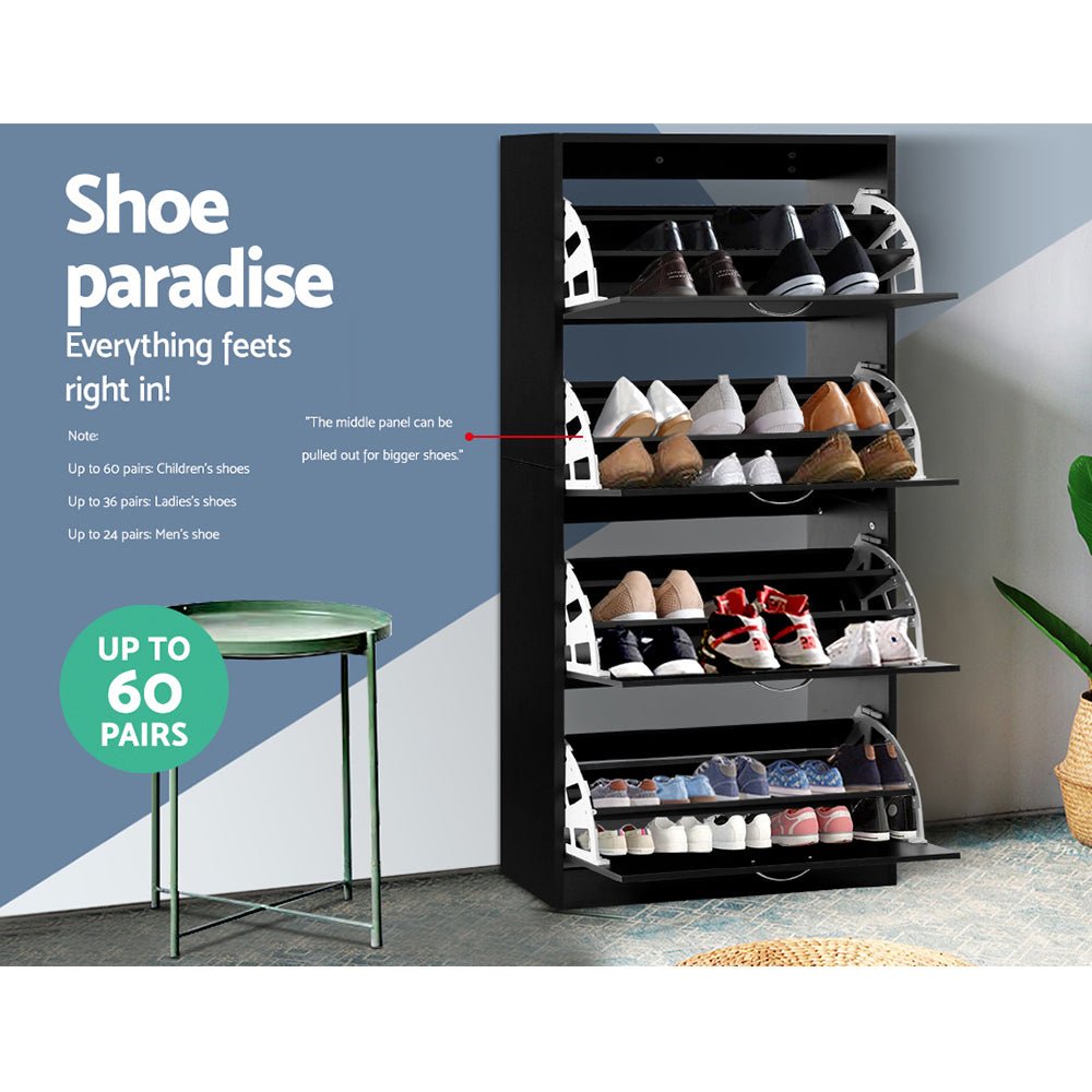 Shoe Rack Cabinet 60 Pairs 4 Doors - Black - Furniture > Living Room > Shoe Storage - Rivercity House & Home Co. (ABN 18 642 972 209) - Affordable Modern Furniture Australia