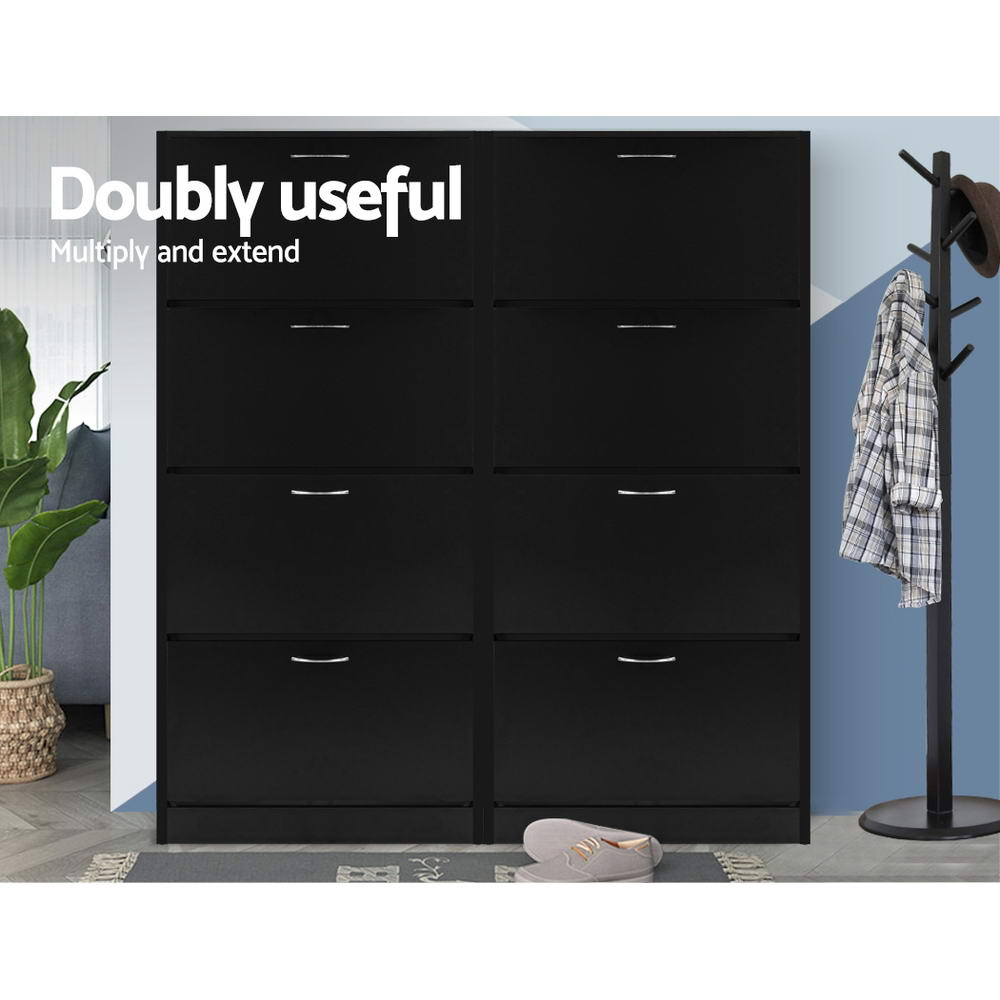 Shoe Rack Cabinet 60 Pairs 4 Doors - Black - Furniture > Living Room > Shoe Storage - Rivercity House & Home Co. (ABN 18 642 972 209) - Affordable Modern Furniture Australia