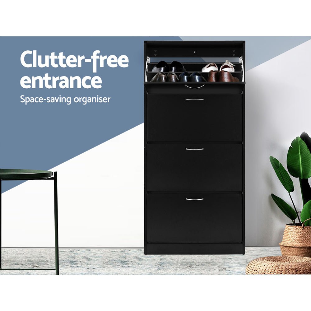 Shoe Rack Cabinet 60 Pairs 4 Doors - Black - Furniture > Living Room > Shoe Storage - Rivercity House & Home Co. (ABN 18 642 972 209) - Affordable Modern Furniture Australia