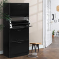 60-Pair 4-Door Shoe Rack Cabinet with Adjustable Shelves - Black