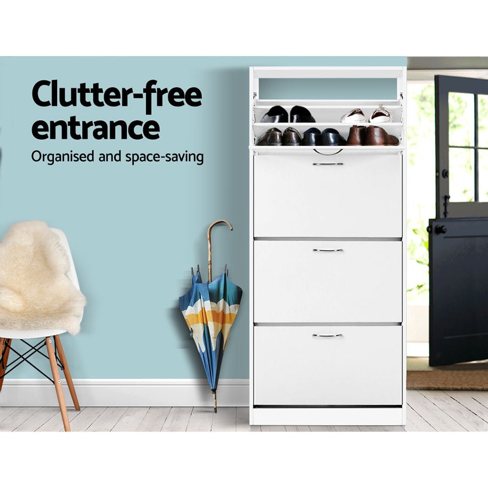 Shoe Rack Cabinet 60 Pairs 4 Doors - White - Furniture > Living Room > Shoe Storage - Rivercity House & Home Co. (ABN 18 642 972 209) - Affordable Modern Furniture Australia