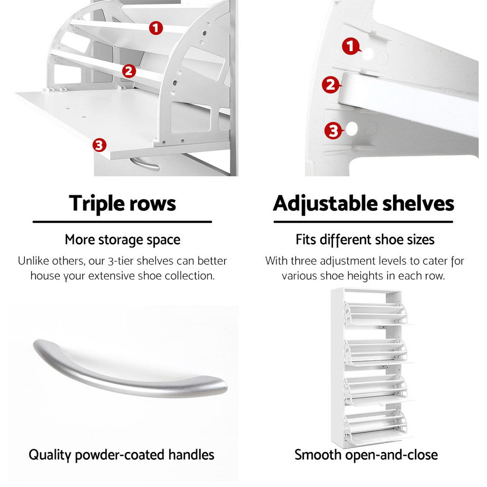 Shoe Rack Cabinet 60 Pairs 4 Doors - White - Furniture > Living Room > Shoe Storage - Rivercity House & Home Co. (ABN 18 642 972 209) - Affordable Modern Furniture Australia