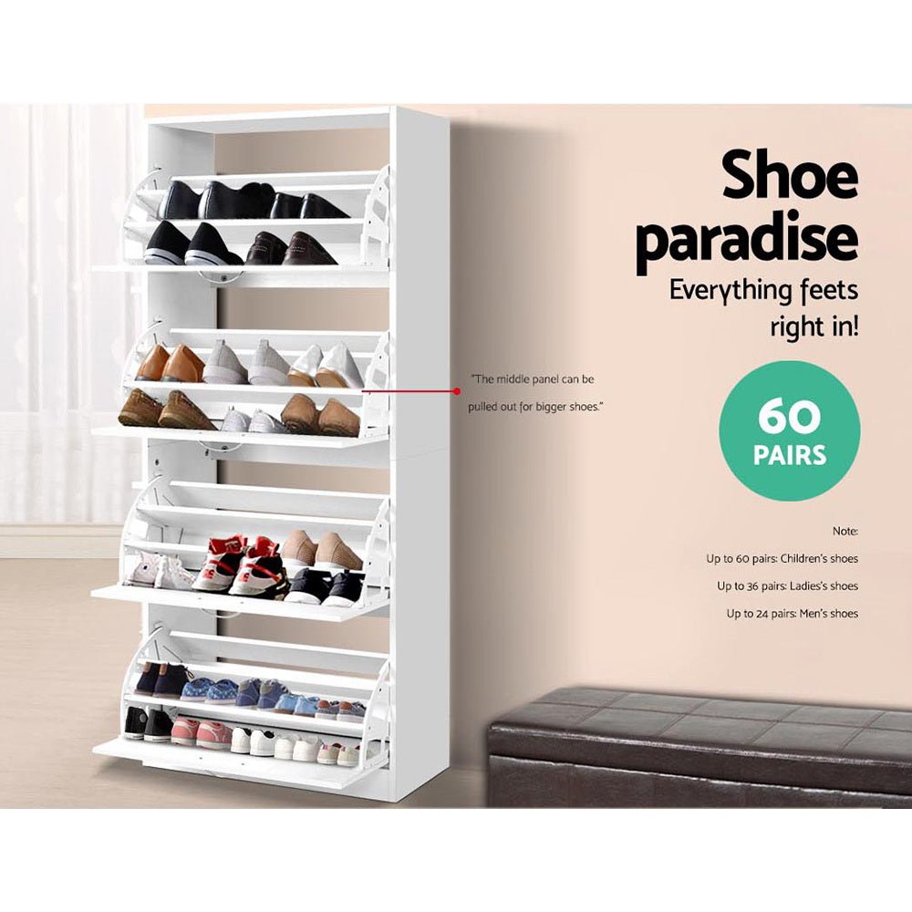 Shoe Rack Cabinet 60 Pairs 4 Doors - White - Furniture > Living Room > Shoe Storage - Rivercity House & Home Co. (ABN 18 642 972 209) - Affordable Modern Furniture Australia
