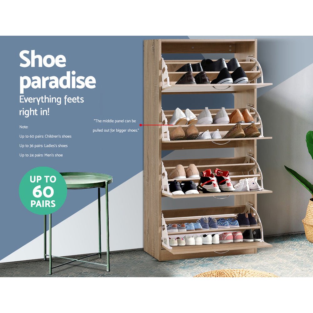 Shoe Rack Cabinet 60 Pairs 4 Doors - Wood - Furniture > Living Room > Shoe Storage - Rivercity House & Home Co. (ABN 18 642 972 209) - Affordable Modern Furniture Australia