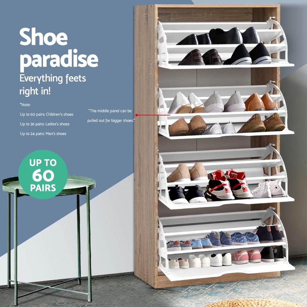 Shoe Rack Cabinet 60 Pairs 4 - tier White Elen - Furniture > Living Room > Shoe Storage - Rivercity House & Home Co. (ABN 18 642 972 209) - Affordable Modern Furniture Australia