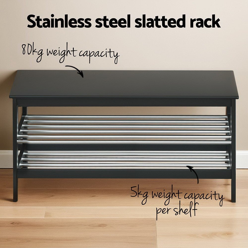 Shoe Rack Cabinet Bamboo Bench 10 Paris Black - Furniture > Bedroom - Rivercity House & Home Co. (ABN 18 642 972 209) - Affordable Modern Furniture Australia