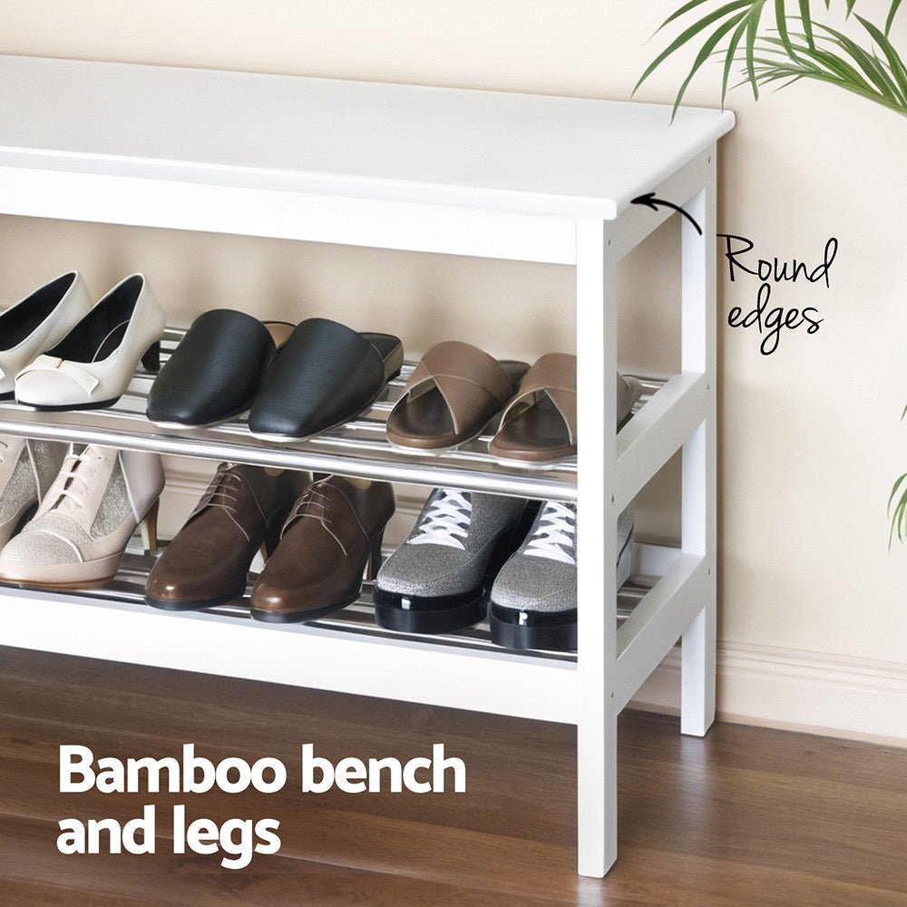 Shoe Rack Cabinet Bamboo Bench 10 Paris White - Furniture > Bedroom - Rivercity House & Home Co. (ABN 18 642 972 209) - Affordable Modern Furniture Australia