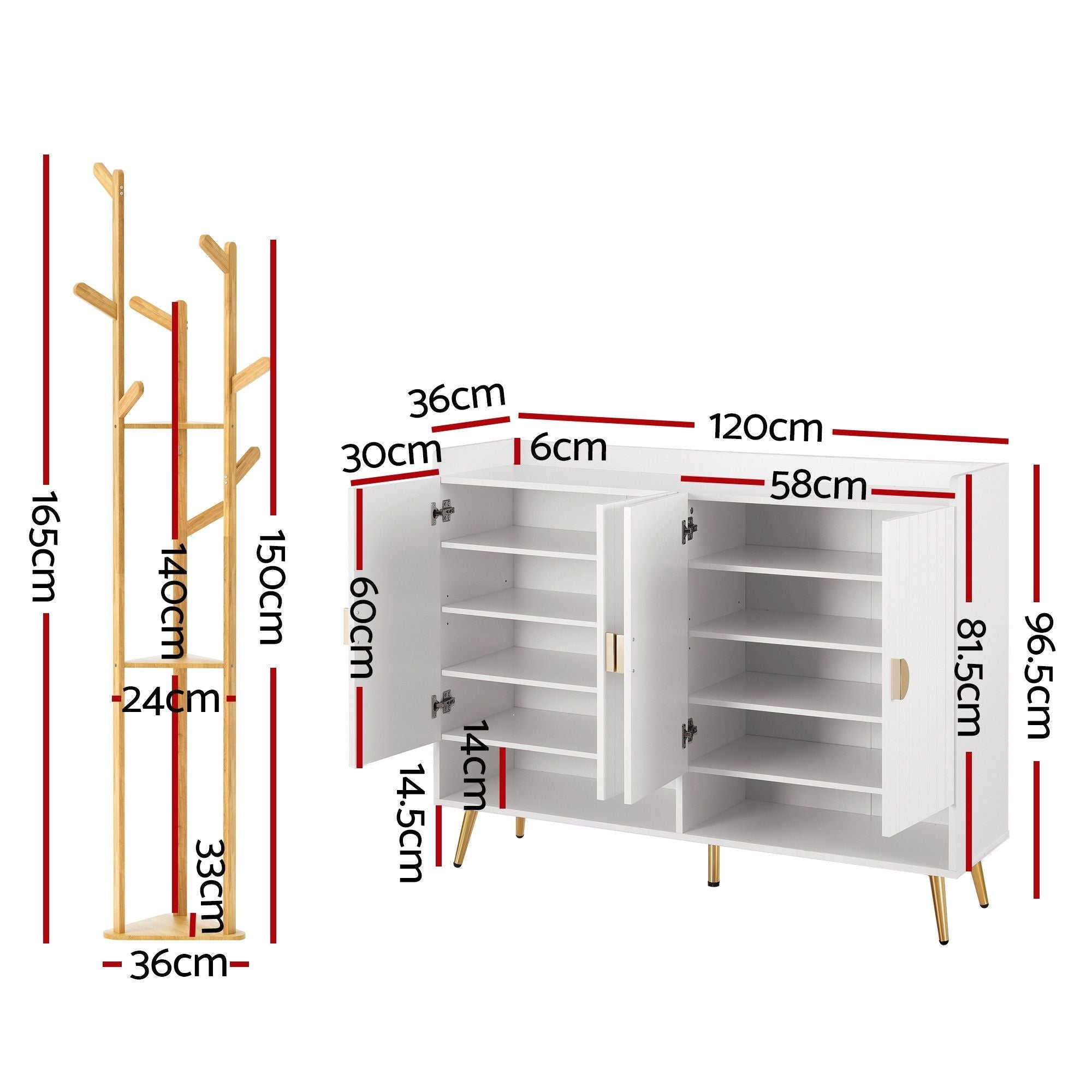 Shoe Rack Cabinet & Clothes Rack Set Storage Shelf White Pine - Furniture > Living Room > Shoe Storage - Rivercity House & Home Co. (ABN 18 642 972 209) - Affordable Modern Furniture Australia