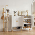 Shoe Rack Cabinet & Clothes Rack Set Storage Shelf White Pine